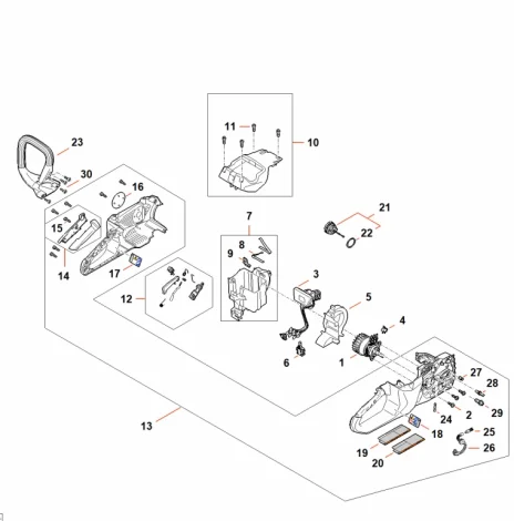 A - Moteur électrique, Module électronique, Carter de poignée