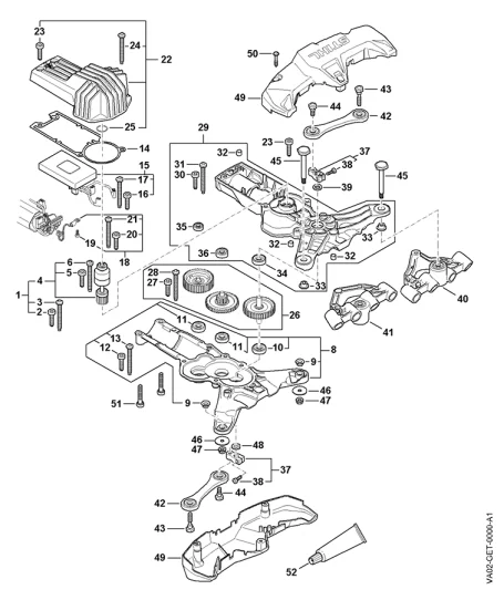 A - Réducteur, Moteur électrique, Râteau