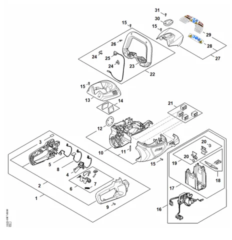 Carter de poignée, Carter moteur, Module électronique