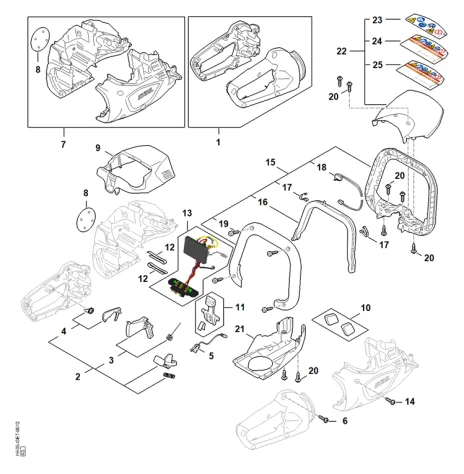 A - Carter de poignée, Carter moteur, Module électronique