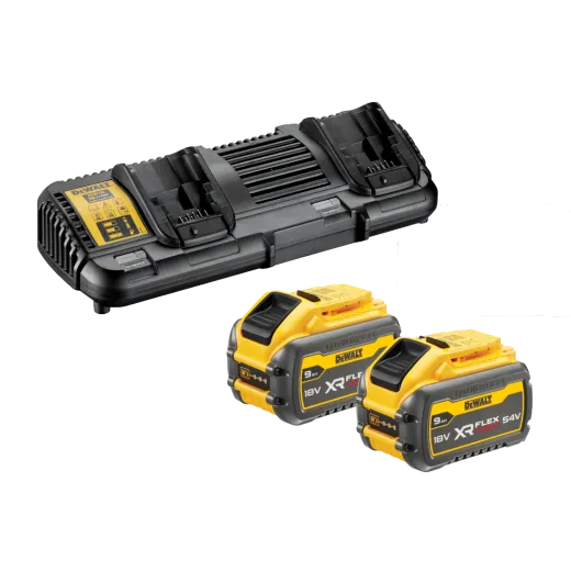 Pack 2 batteries DEWALT XR FLEXVOLT 18/54 V 9,0 Ah et chargeur double DCB132X2-QW