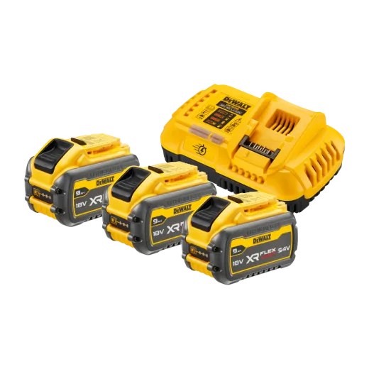 Pack 3 batteries DEWALT XR FLEXVOLT 18/54 V 9,0 Ah et chargeur rapide DCB118X3-QW