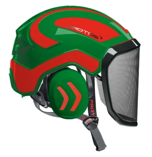 Casque Protos® Integral Arborist (Vert et Rouge Orange fluo)