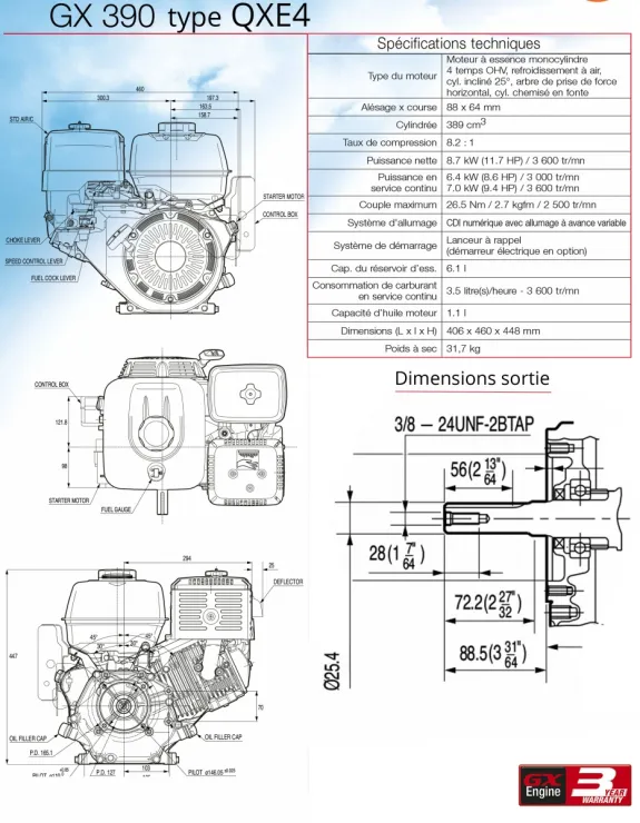 Moteur GX390 QXE4 — 2