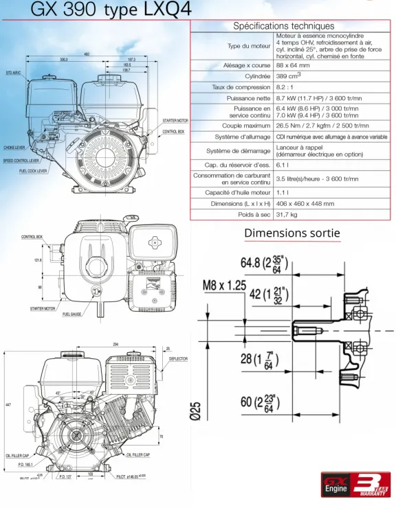 Moteur GX390 LXQ4 — 2