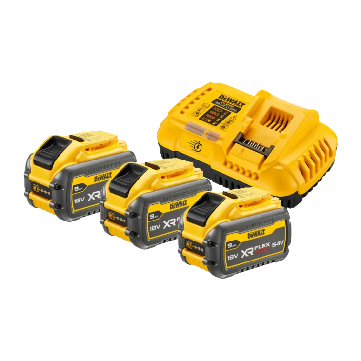 Pack 3 batteries DEWALT XR FLEXVOLT 18/54 V 9,0 Ah et chargeur rapide DCB118X3-QW — 1
