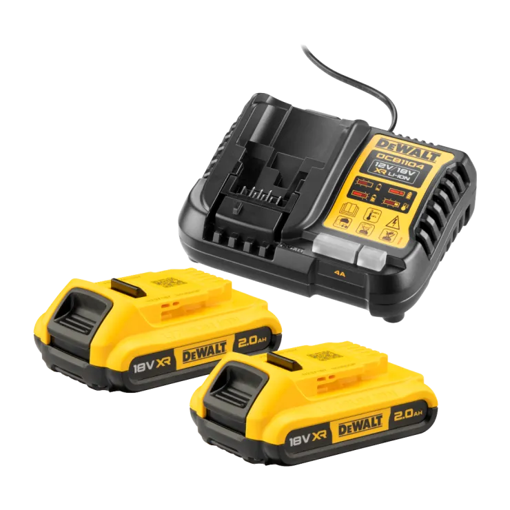Pack 2 batteries DEWALT XR 18 V 2,0 Ah et chargeur universel DCB1104D2-QW — 1