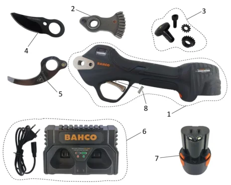 Vue éclatée sécateur à batterie BAHCO BCL226