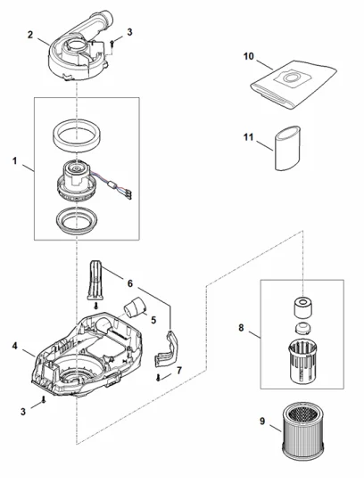 Carter moteur, Moteur électrique, Filtre