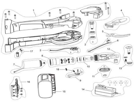 Vue éclatée sécateur à batterie BAHCO BCL240