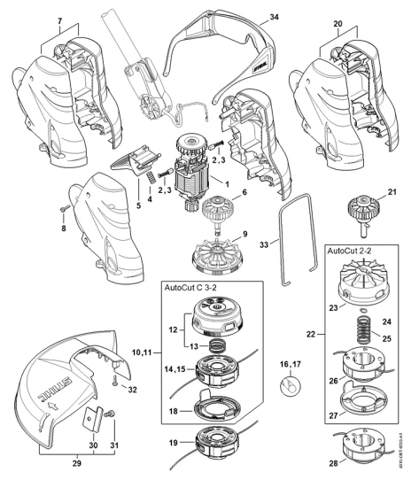C - Moteur électrique, Tête faucheuse