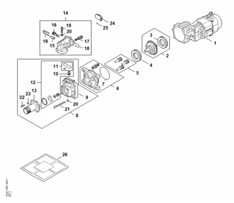 B - Moteur électrique, Bloc de soupapes, Pompe