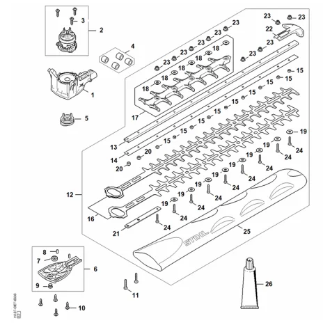 B - Réducteur, Moteur électrique, Barre de coupe