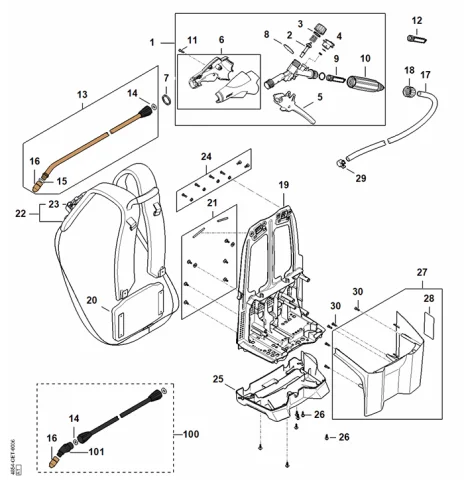 A - Pistolet avec manomètre, Harnais