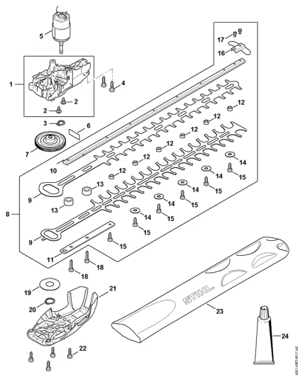 B - Réducteur, Moteur électrique, Barre de coupe