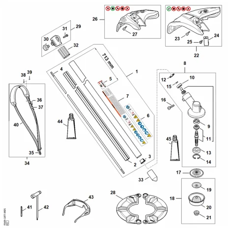 B - Tube complet, Réducteur, Capot protecteur