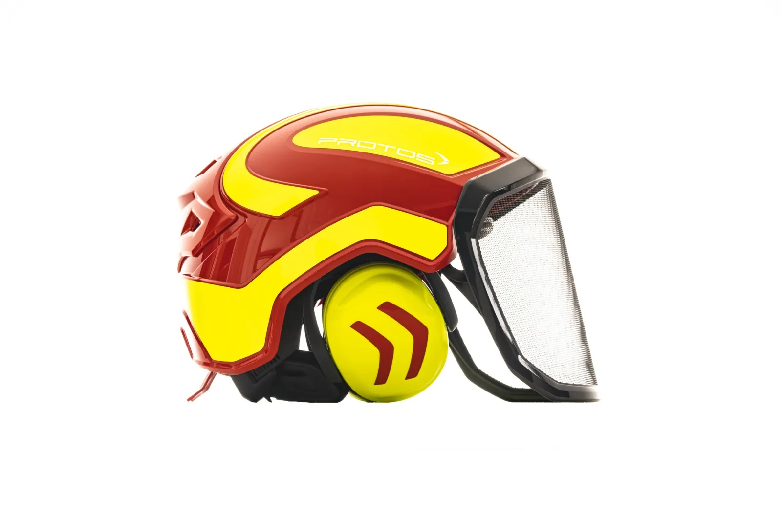 Casque Protos® Integral Forest (Rouge et Jaune Fluo) — Vue 360°
