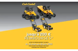 Jusqu'à 200€ remboursés sur les tondeuses et miniriders CUB CADET