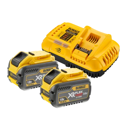 DEWALT Pack 2 batteries DEWALT XR FLEXVOLT 18/54 V 12,0 Ah et chargeur rapide DCB118Y2-QW