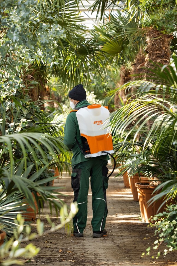 Un homme qui pulvérise sur des plantes