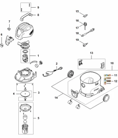 Vue éclatée Capot, Câble d'alimentation, Moteur électrique, Filtre, Réservoir - Aspirateur STIHL SE 33