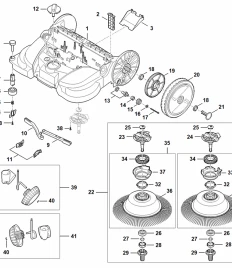Vue éclatée A - Cadre, Balai rotatif - Balayeuse à batterie STIHL KGA 770