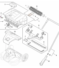 Vue éclatée B - Récipient collecteur, Poignée tubulaire - Balayeuse à batterie STIHL KGA 770