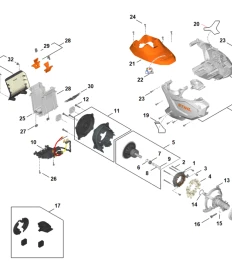 Vue éclatée Moteur électrique, Carter moteur - CombiSystème à batterie STIHL KMA 140 R
